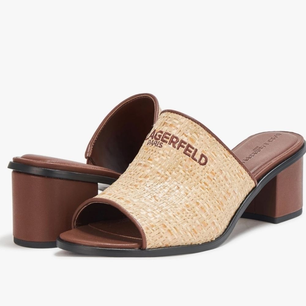 KARL LAGERFELD WOMEN'S HARFORD HEELED SANDAL MULE With EMBROIDERED LOGO